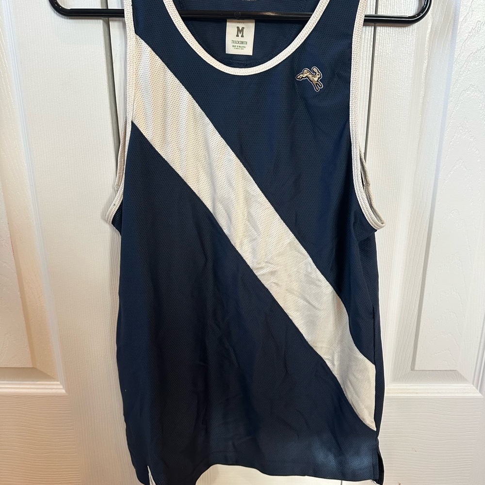 Tracksmith Navy Blue and White Van Cortlandt Singlet
